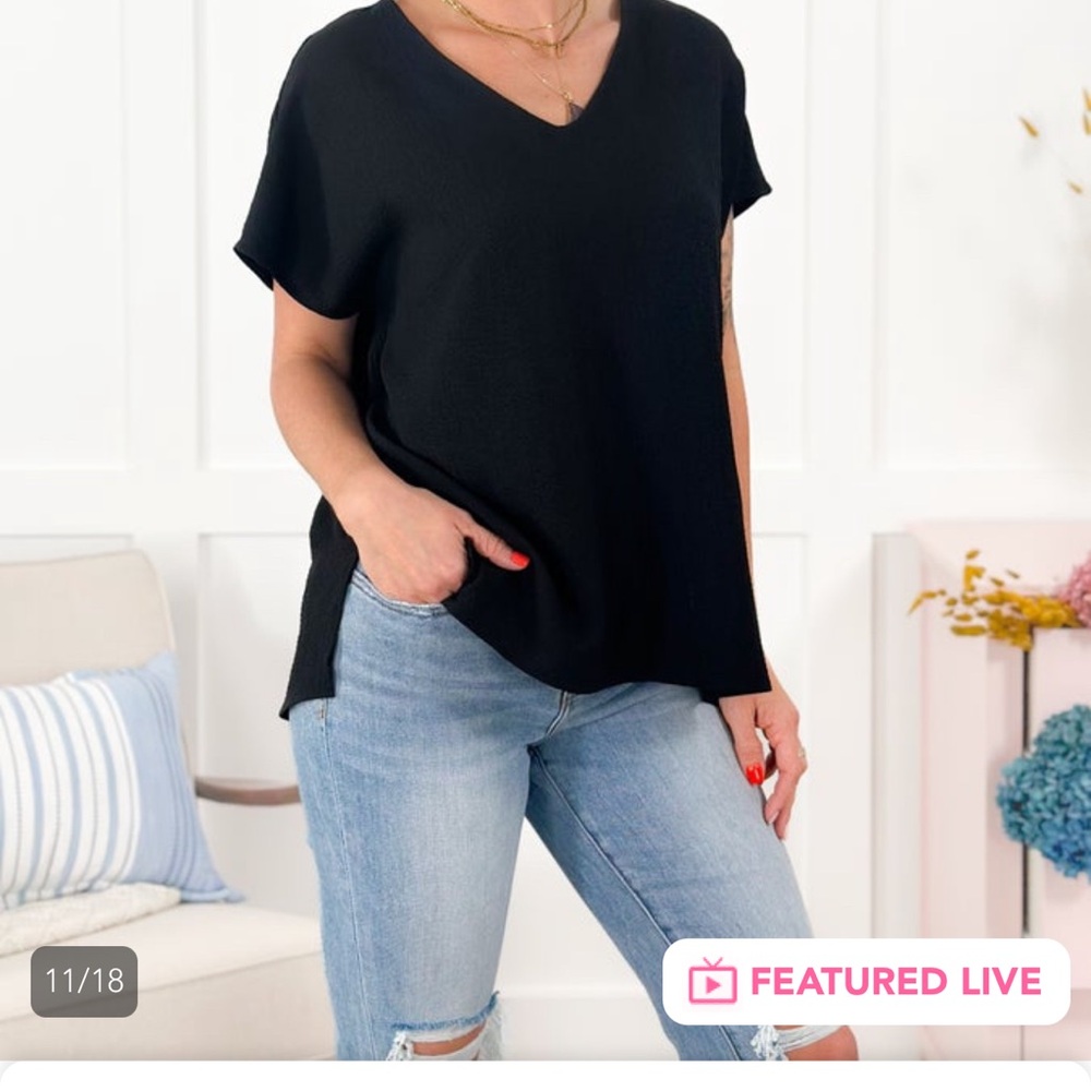 Black Top V Neck Dolman Sleeve